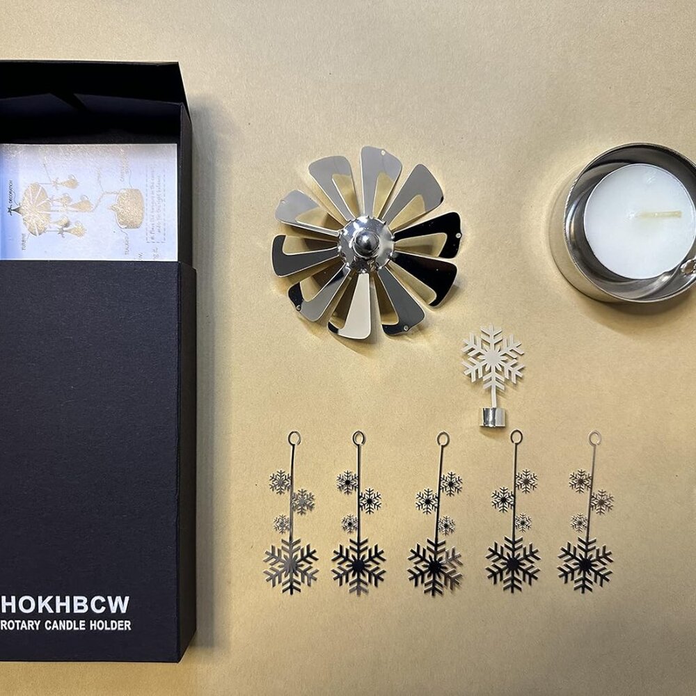 Rotary Candle Holder Spinning Candleholder Metal Small Gift Snow2 - Picture 5 of 6